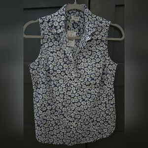 J. Crew Women's Cotton Floral Sleeveless Top - Blue and White